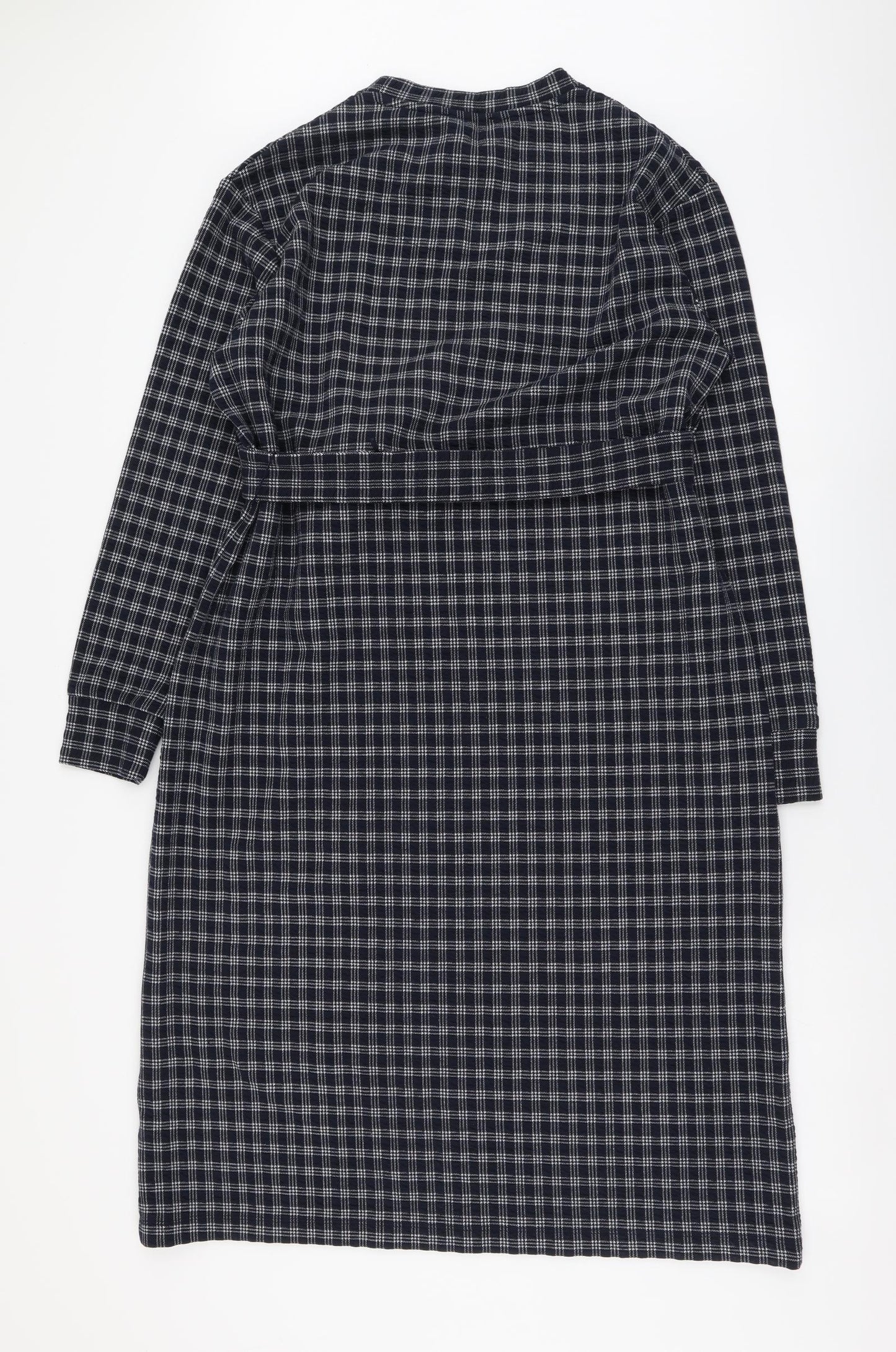 Marks and Spencer Womens Blue Plaid Polyester A-Line Size 16 Round Neck Pullover