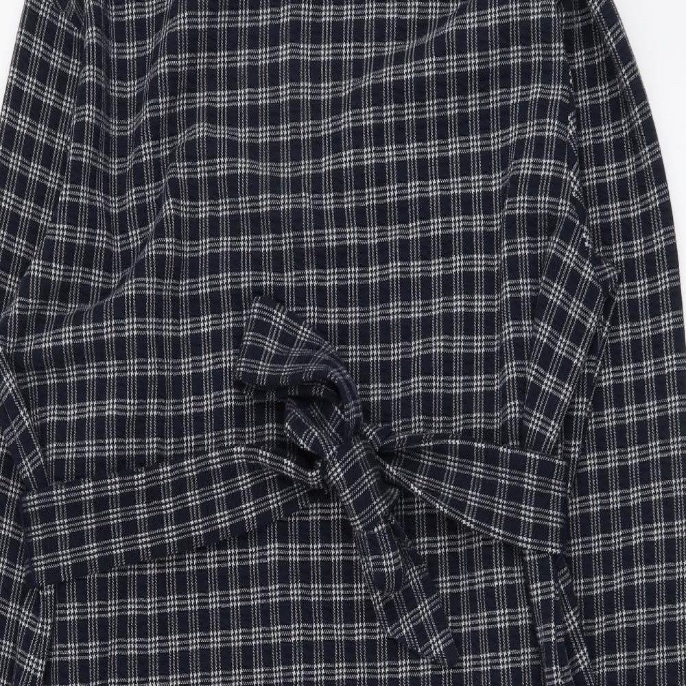 Marks and Spencer Womens Blue Plaid Polyester A-Line Size 16 Round Neck Pullover
