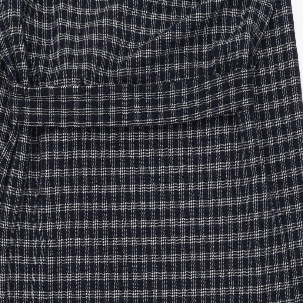Marks and Spencer Womens Blue Plaid Polyester A-Line Size 16 Round Neck Pullover