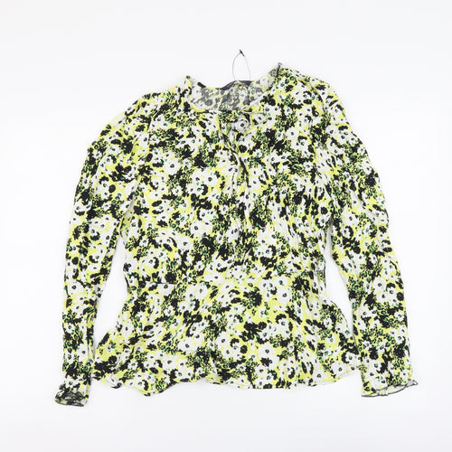 Marks and Spencer Womens Multicoloured Geometric Viscose Basic Blouse Size 12 Round Neck