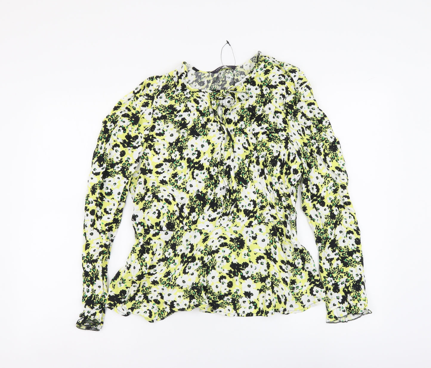 Marks and Spencer Womens Multicoloured Geometric Viscose Basic Blouse Size 12 Round Neck
