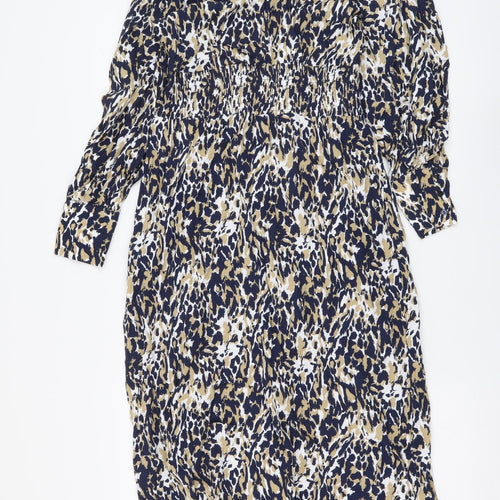 Marks and Spencer Womens Blue Animal Print Viscose Maxi Size 6 V-Neck Pullover