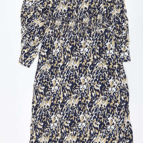 Marks and Spencer Womens Blue Animal Print Viscose Maxi Size 6 V-Neck Pullover