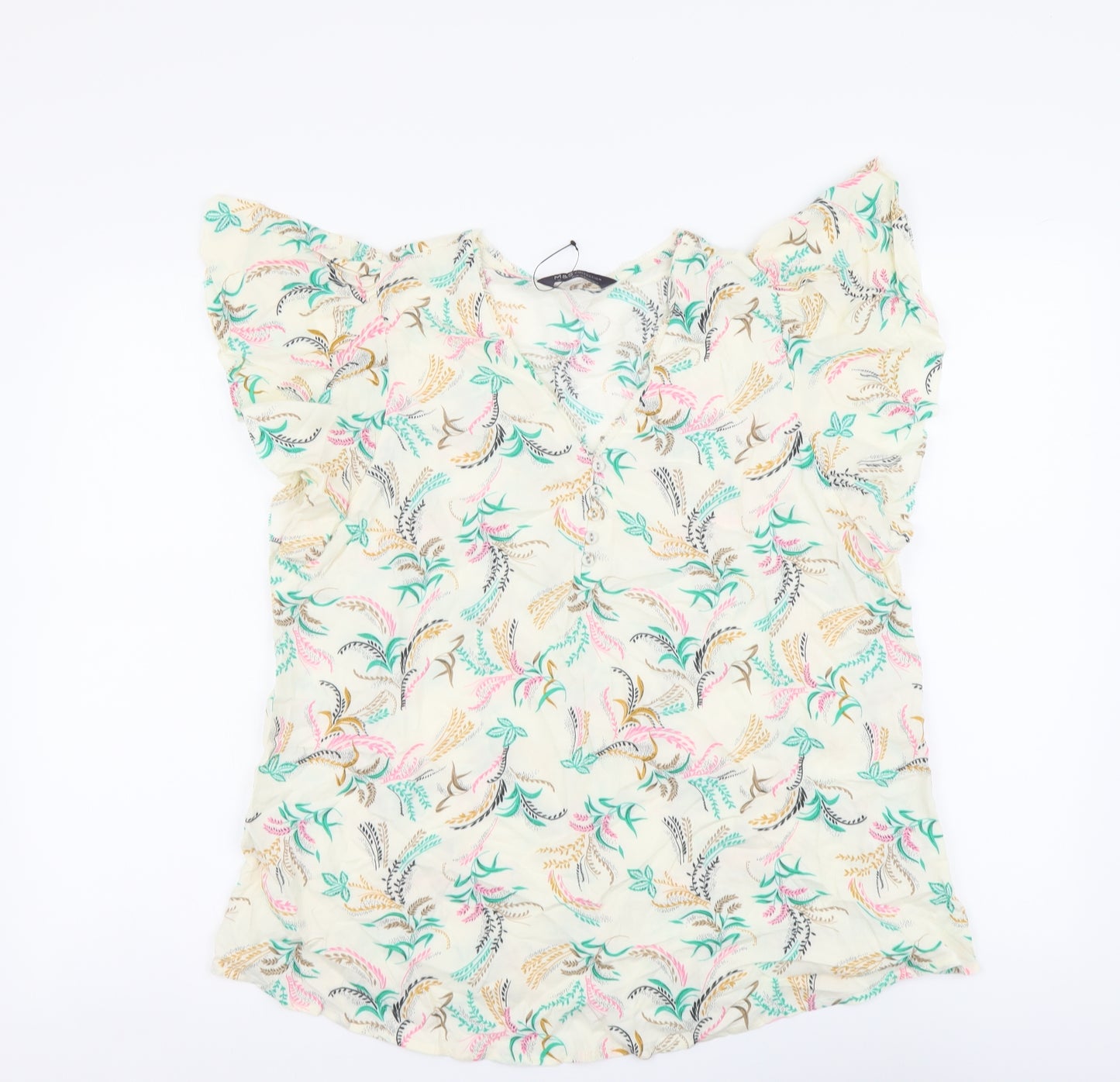 Marks and Spencer Womens Multicoloured Geometric Viscose Basic Blouse Size 10 V-Neck