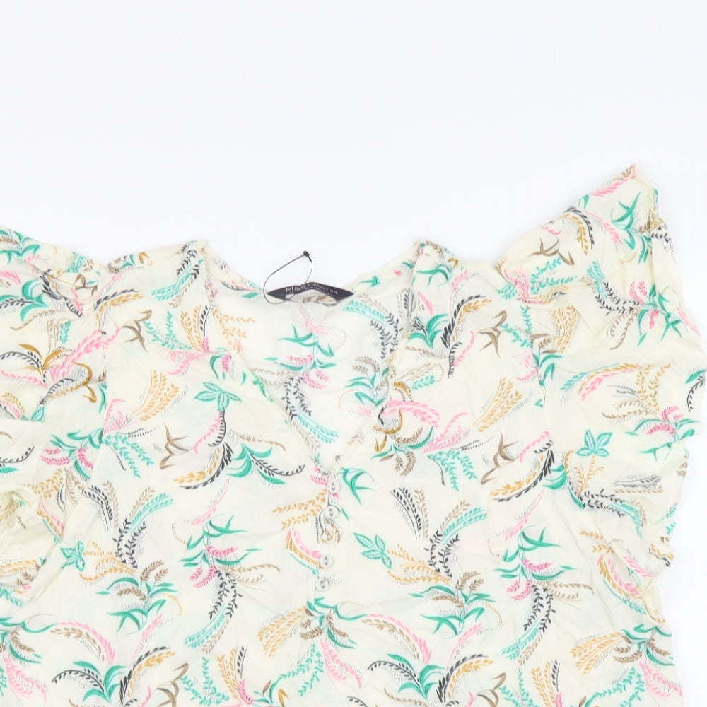 Marks and Spencer Womens Multicoloured Geometric Viscose Basic Blouse Size 10 V-Neck