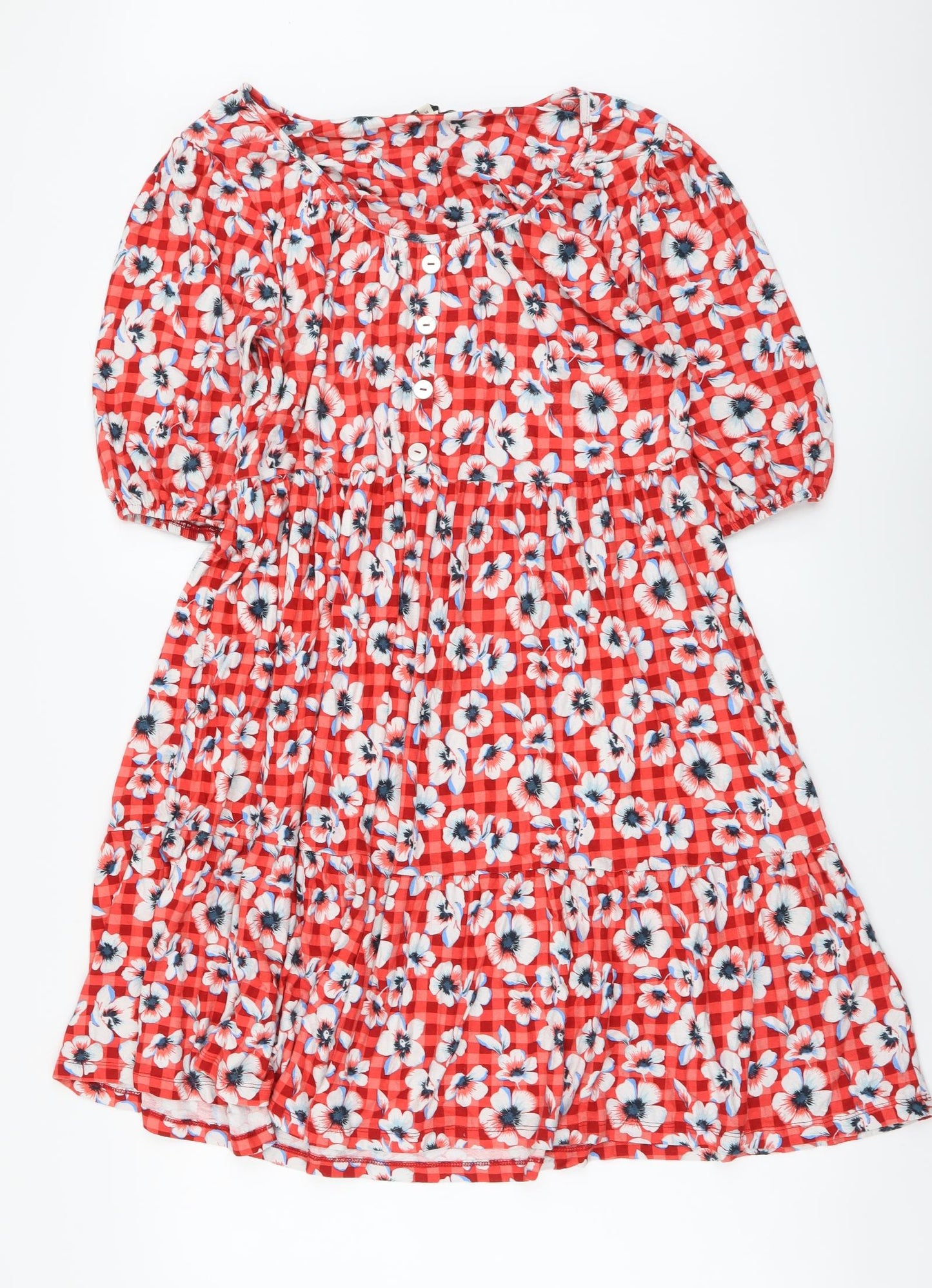 NEXT Womens Red Floral Viscose A-Line Size 14 Round Neck Pullover