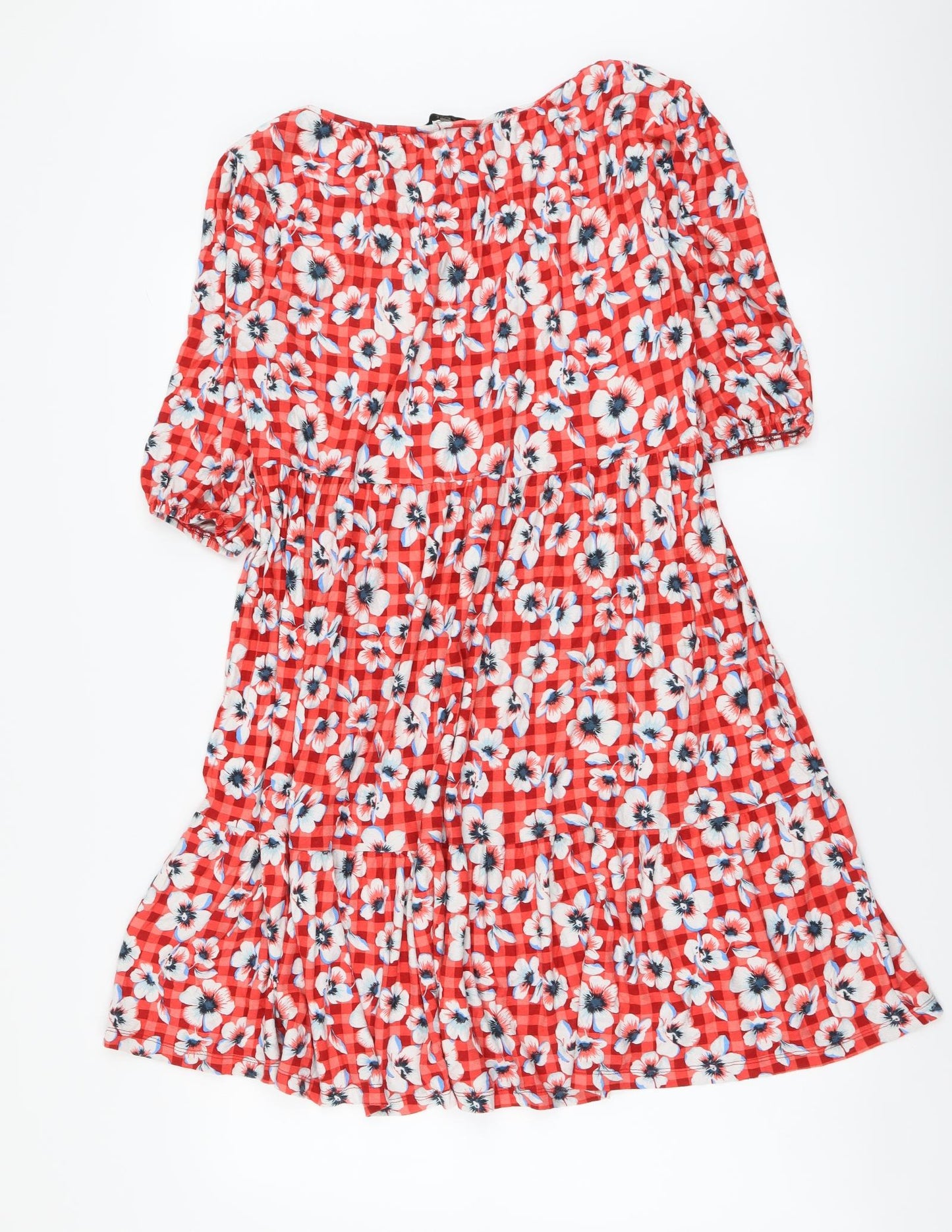 NEXT Womens Red Floral Viscose A-Line Size 14 Round Neck Pullover