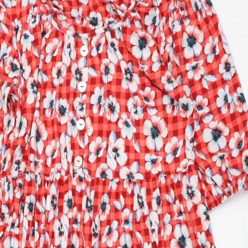 NEXT Womens Red Floral Viscose A-Line Size 14 Round Neck Pullover