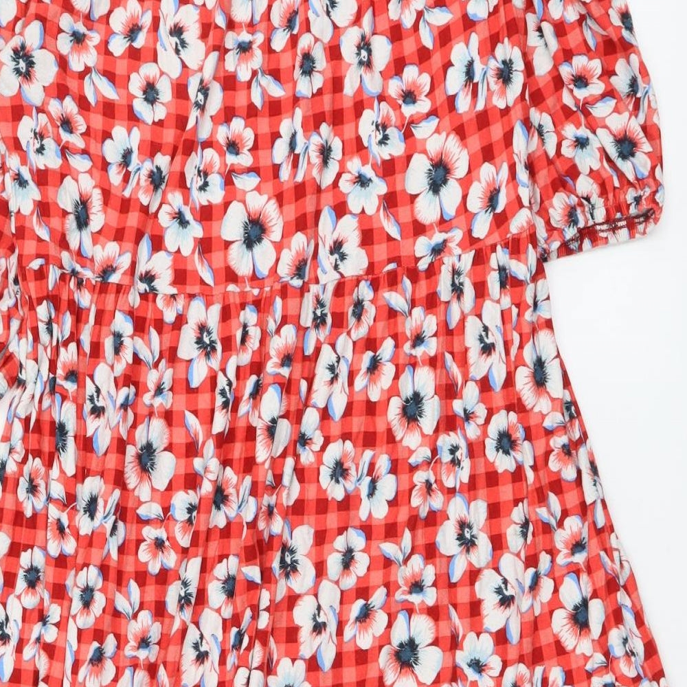 NEXT Womens Red Floral Viscose A-Line Size 14 Round Neck Pullover