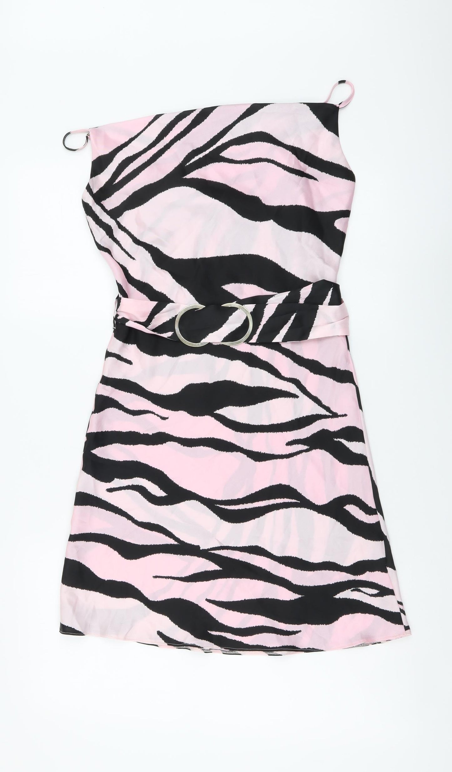 River Island Womens Pink Animal Print Polyester Mini Size 8 Square Neck Pullover