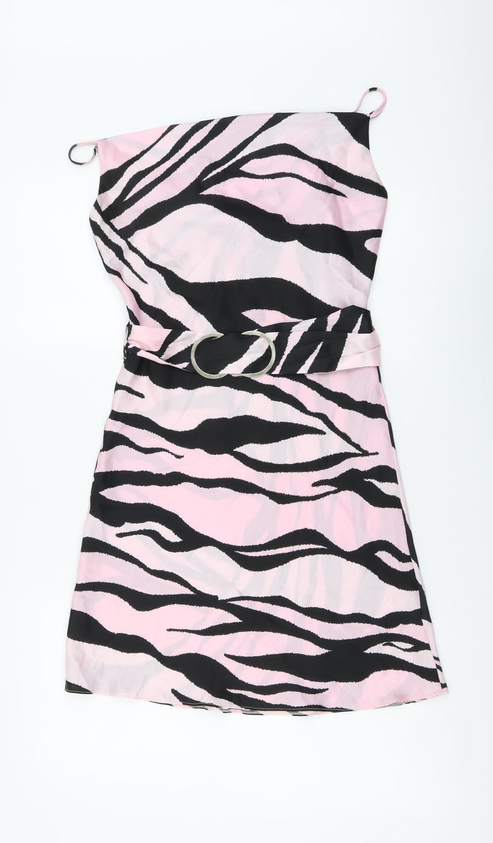 River Island Womens Pink Animal Print Polyester Mini Size 8 Square Neck Pullover