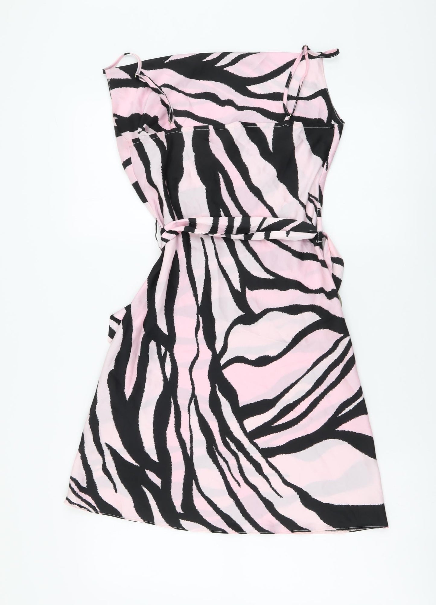 River Island Womens Pink Animal Print Polyester Mini Size 8 Square Neck Pullover