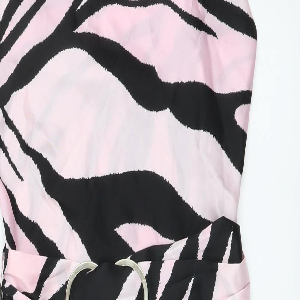 River Island Womens Pink Animal Print Polyester Mini Size 8 Square Neck Pullover