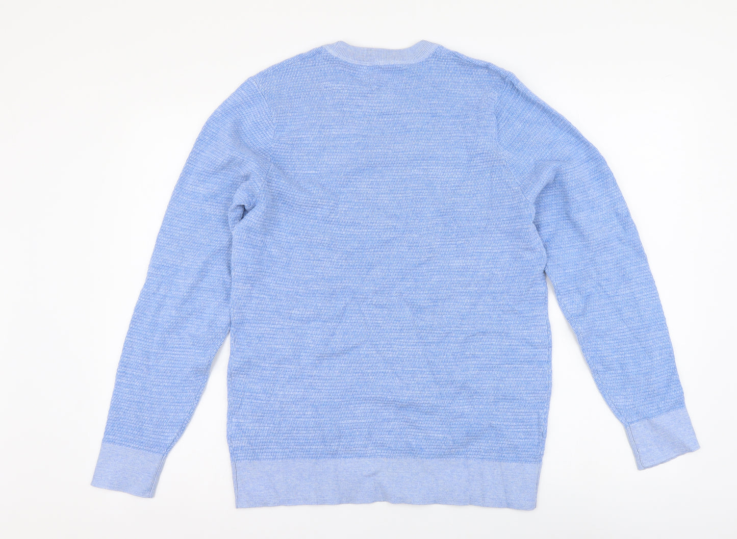 Marks and Spencer Mens Blue Round Neck Cotton Pullover Jumper Size S