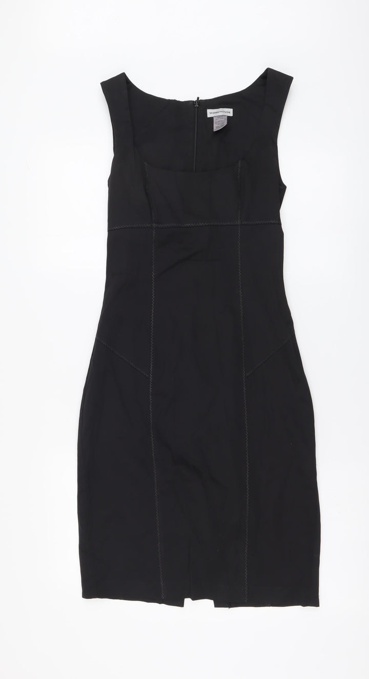Warehouse Womens Black Polyester Tank Dress Size 8 Scoop Neck Zip