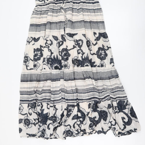 THE STOCK SHOP Womens Beige Geometric Cotton A-Line Skirt Size M Drawstring