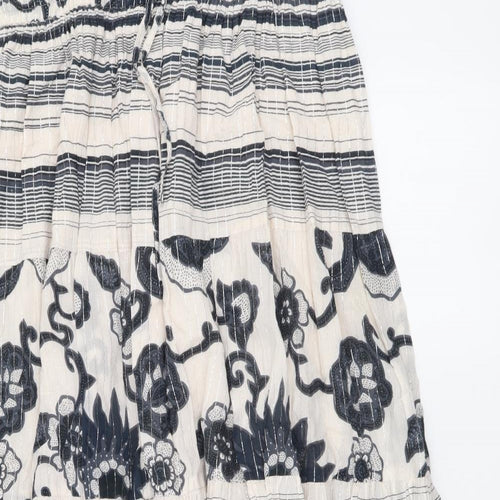 THE STOCK SHOP Womens Beige Geometric Cotton A-Line Skirt Size M Drawstring
