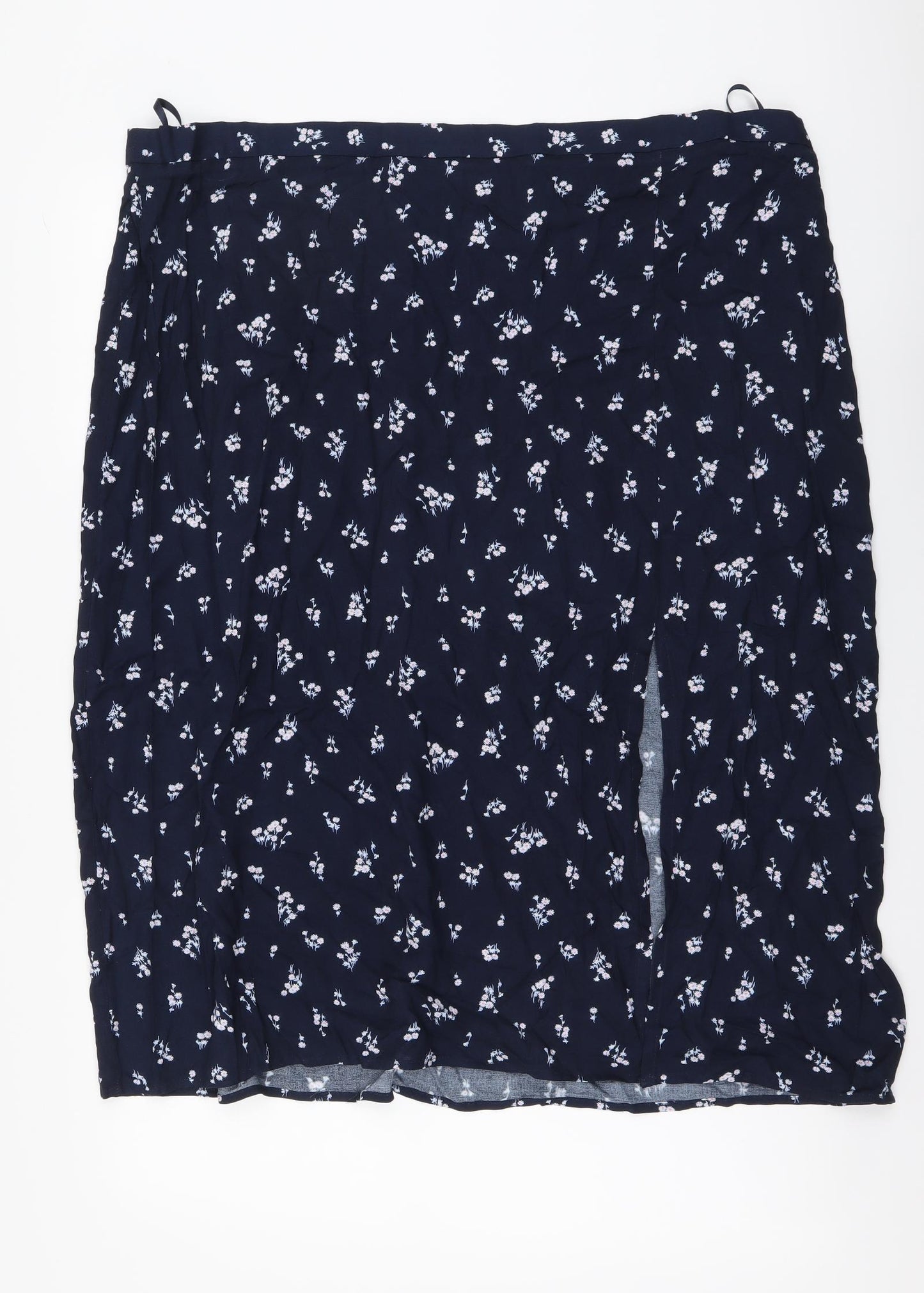 Marks and Spencer Womens Blue Floral Viscose Straight & Pencil Skirt Size 24 Drawstring