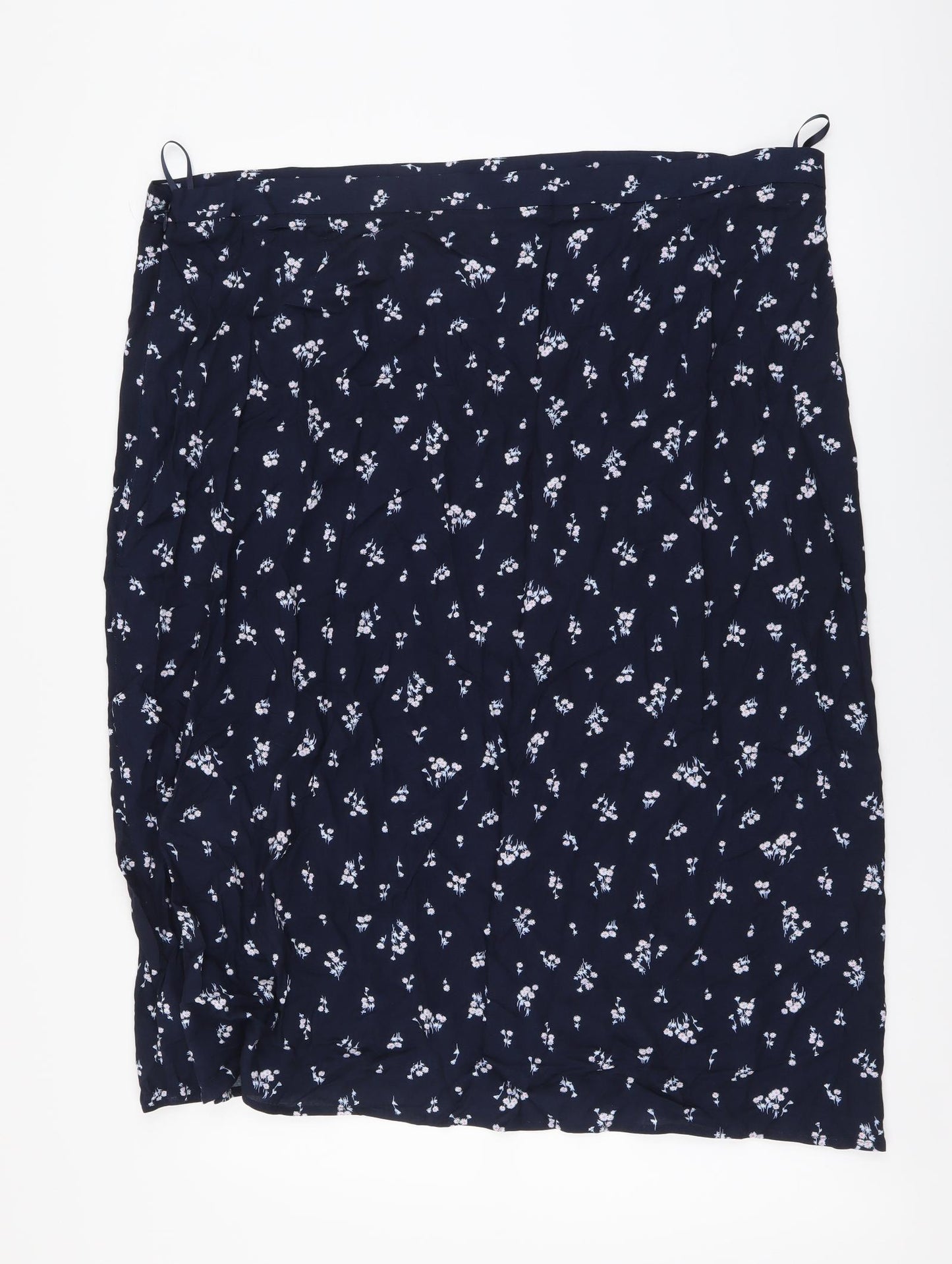 Marks and Spencer Womens Blue Floral Viscose Straight & Pencil Skirt Size 24 Drawstring