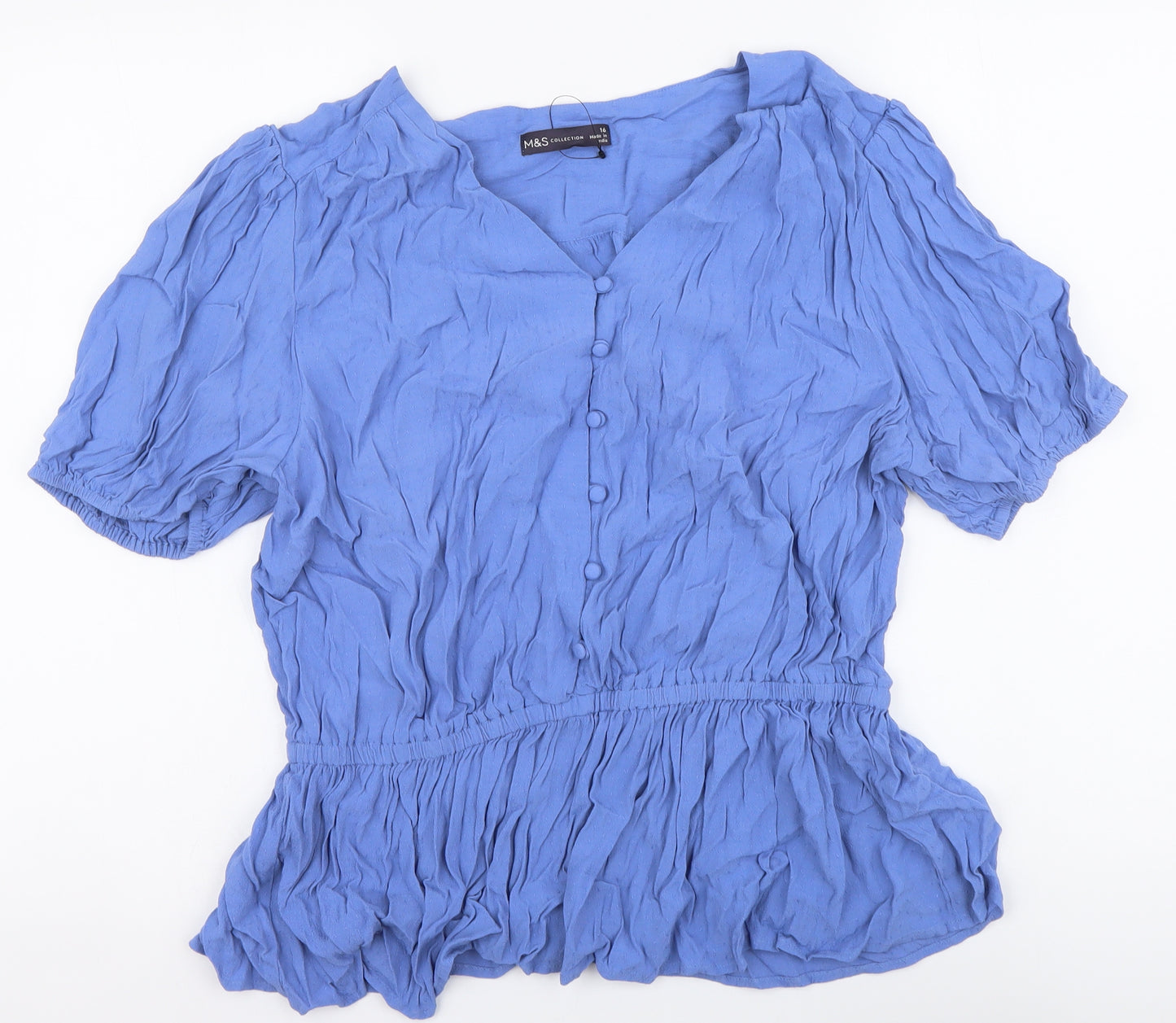 Marks and Spencer Womens Blue Viscose Basic Blouse Size 16 V-Neck