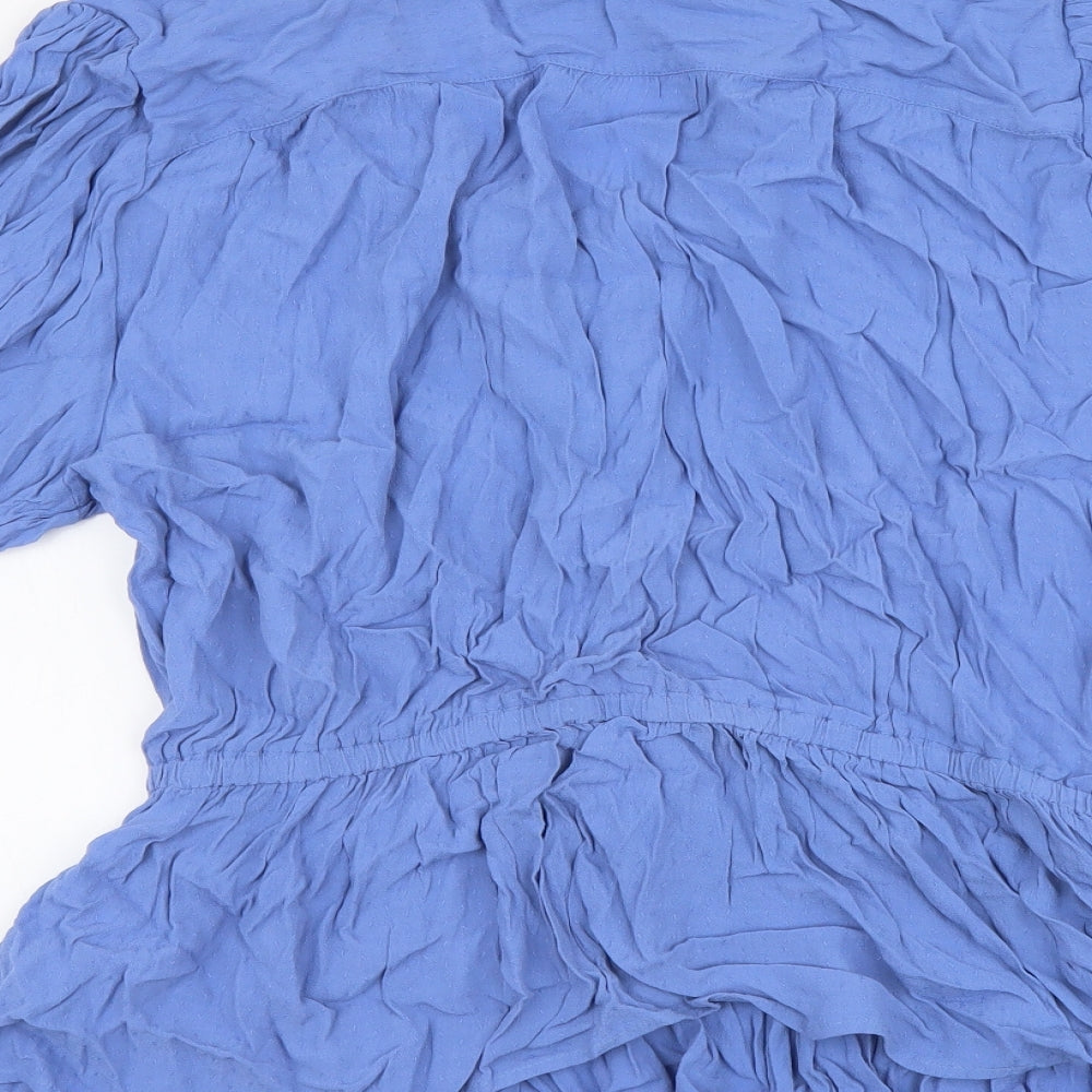 Marks and Spencer Womens Blue Viscose Basic Blouse Size 16 V-Neck