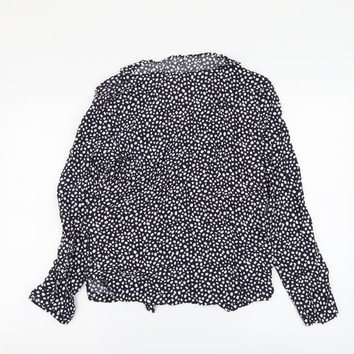 Marks and Spencer Womens Black Geometric Viscose Basic Button-Up Size 8 Round Neck