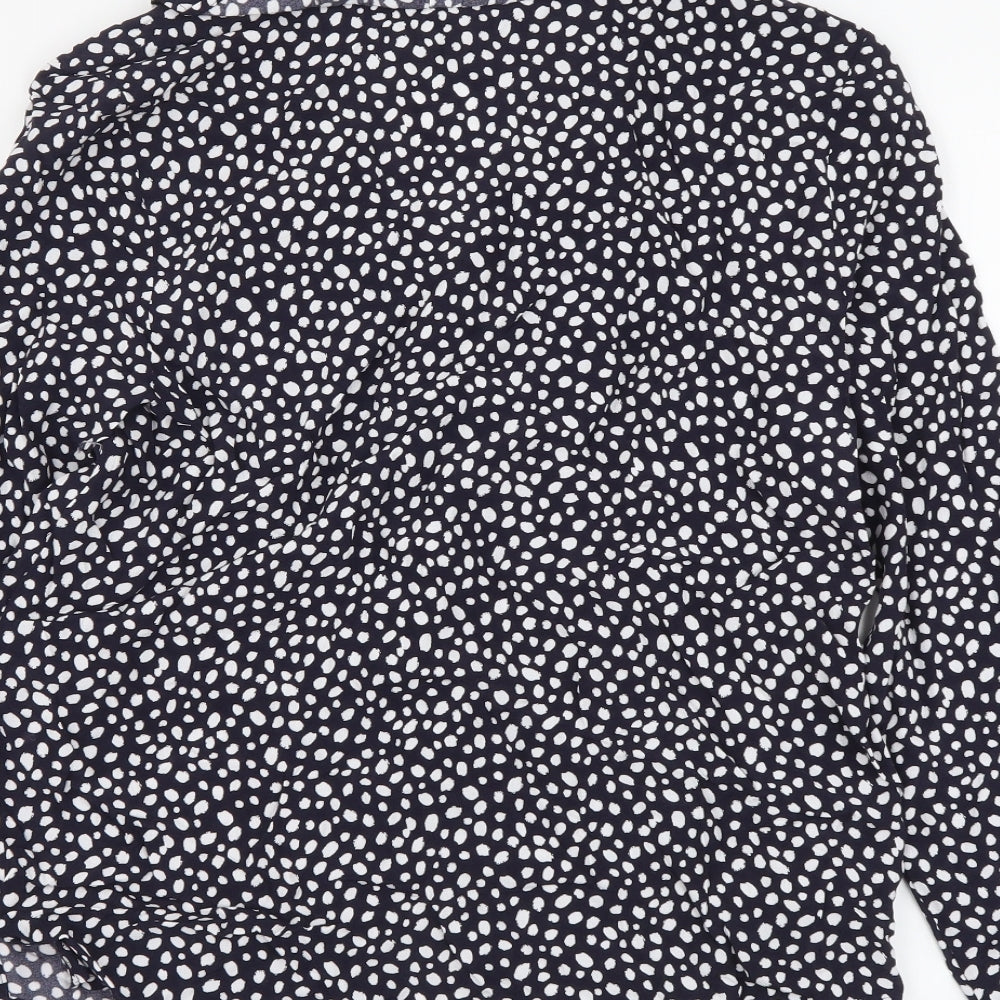 Marks and Spencer Womens Black Geometric Viscose Basic Button-Up Size 8 Round Neck