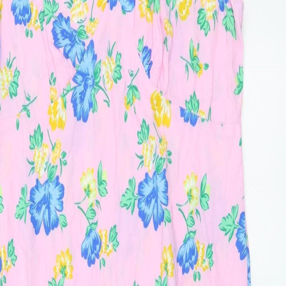 Marks and Spencer Womens Pink Floral Viscose Kaftan Size 18 V-Neck Pullover