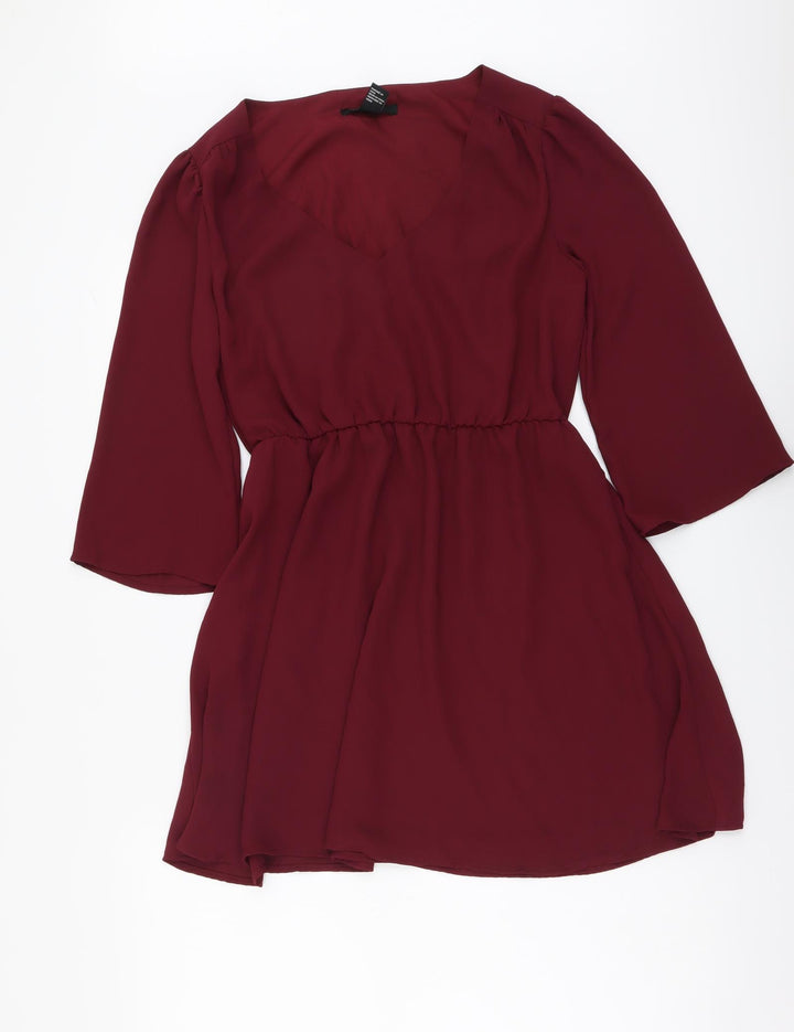 FOREVER 21 Womens Red Polyester Mini Size S V-Neck Pullover