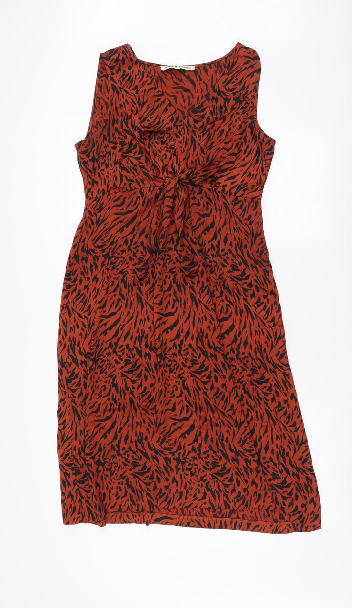 Clements Ribeiro Womens Red Striped Polyester A-Line Size M V-Neck Pullover