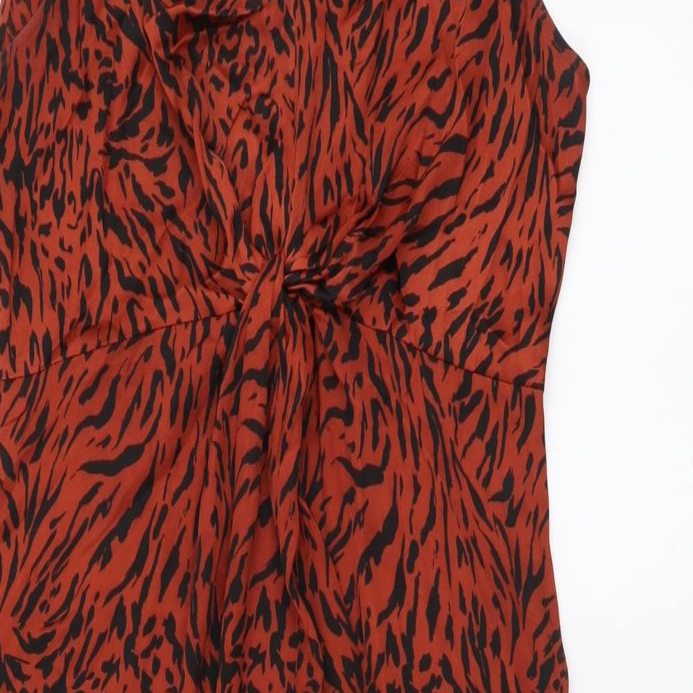 Clements Ribeiro Womens Red Striped Polyester A-Line Size M V-Neck Pullover
