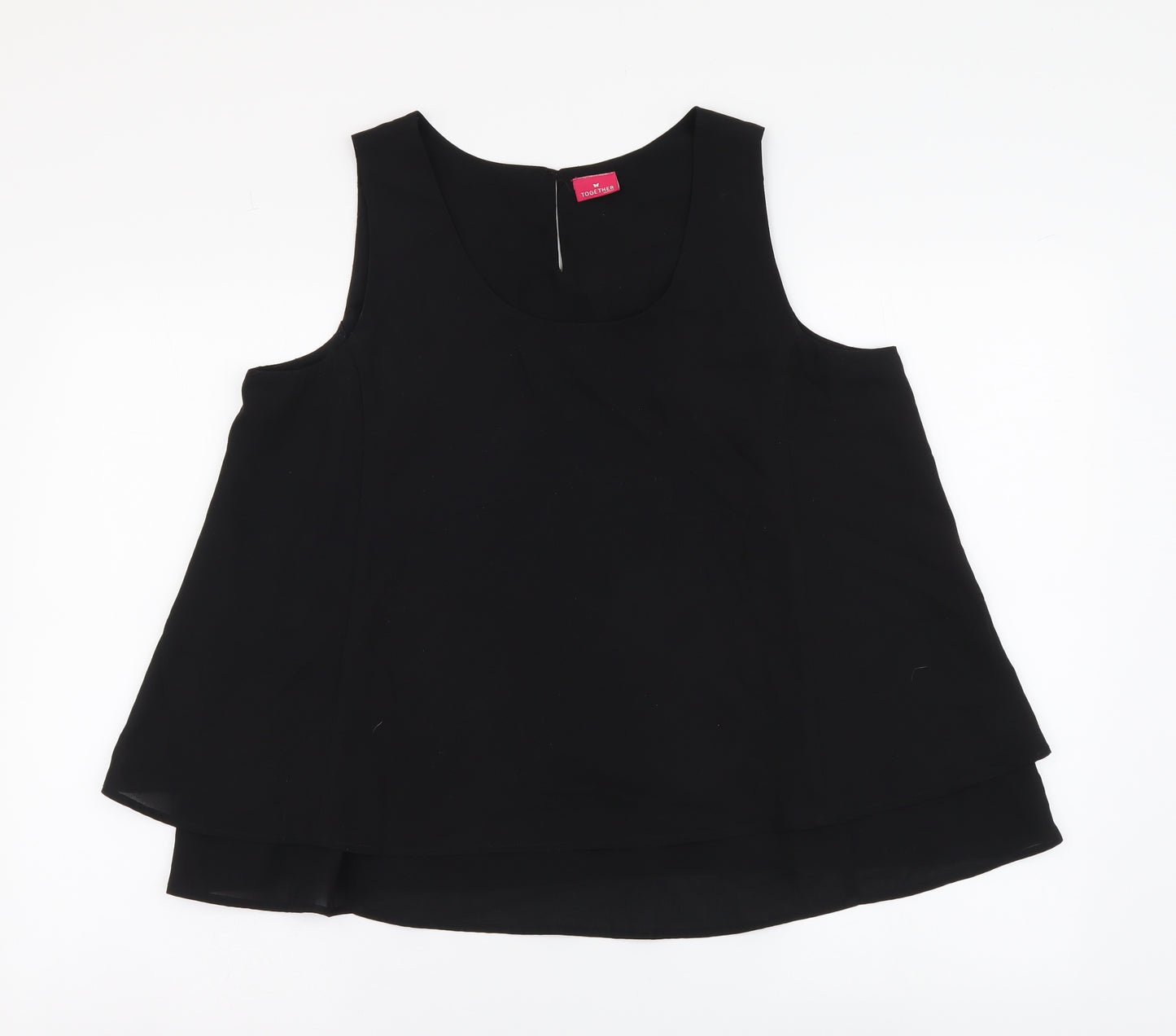 Together Womens Black Polyester Basic Blouse Size 14 Round Neck