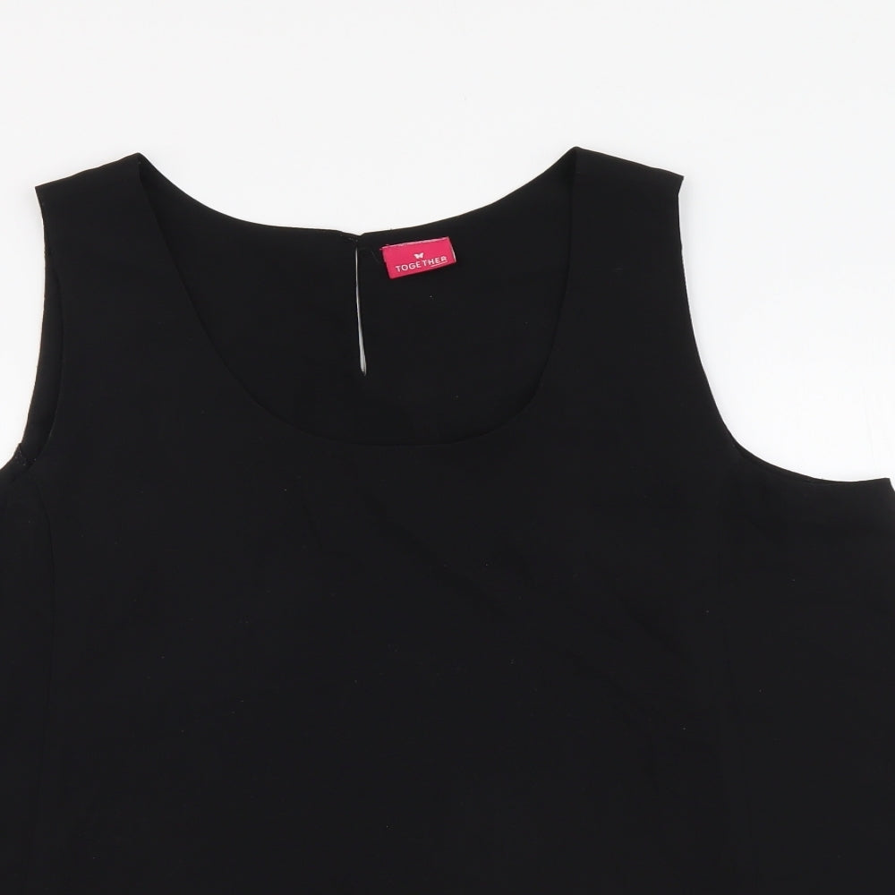 Together Womens Black Polyester Basic Blouse Size 14 Round Neck