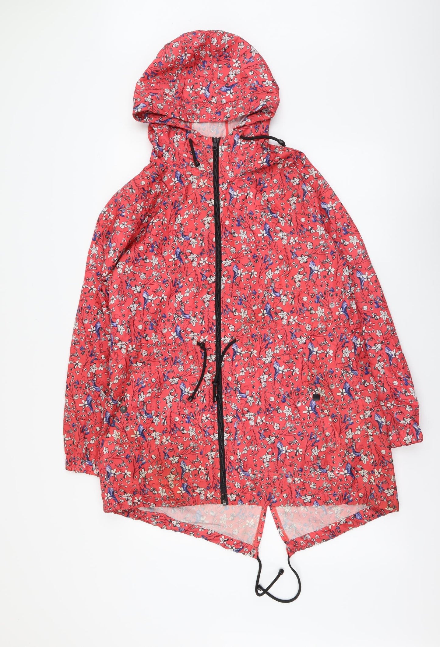 Primark Womens Red Floral Parka Coat Size M Zip