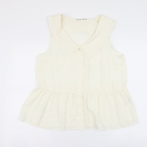 George Womens Ivory Polyester Basic Button-Up Size 14 Collared