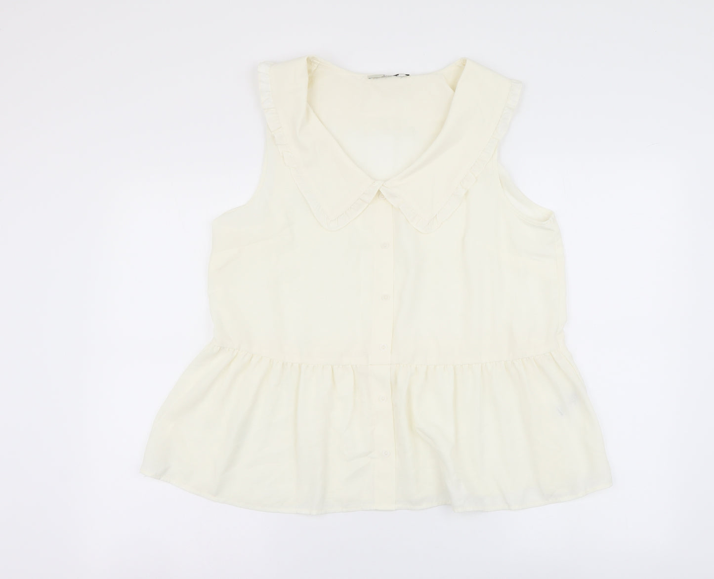 George Womens Ivory Polyester Basic Button-Up Size 14 Collared