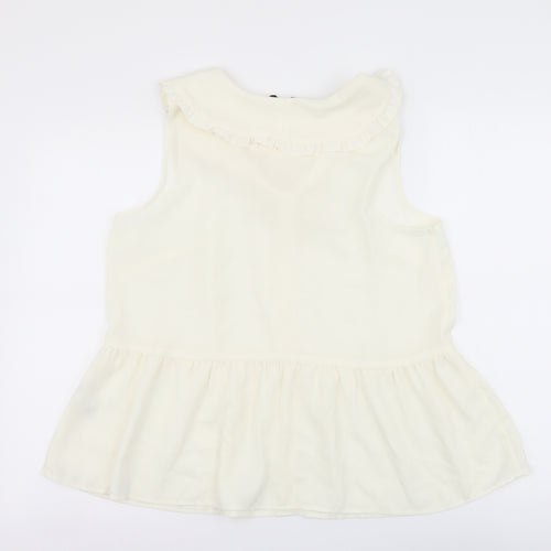 George Womens Ivory Polyester Basic Button-Up Size 14 Collared