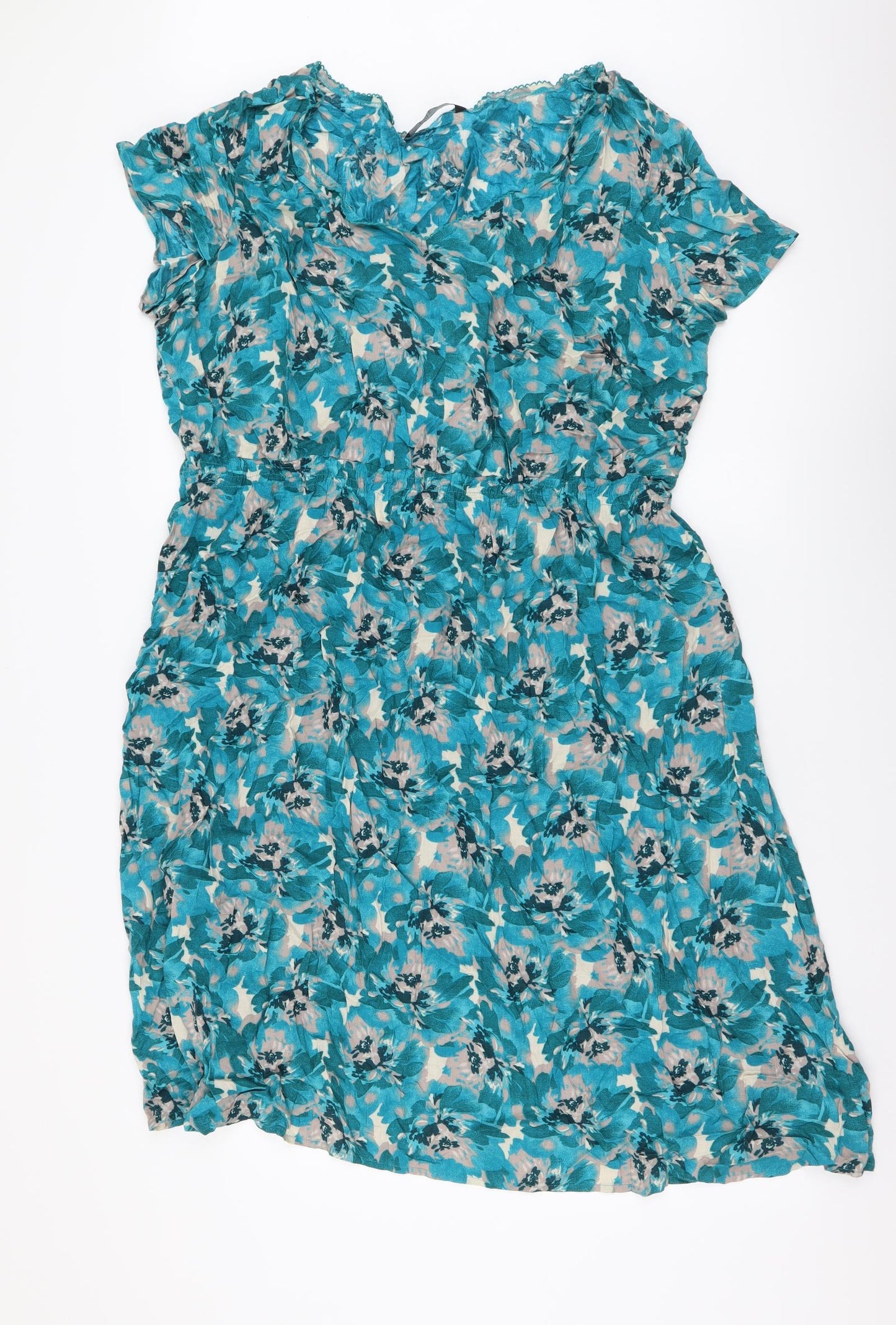 Bonmarché Womens Blue Geometric Viscose A-Line Size 22 V-Neck Pullover