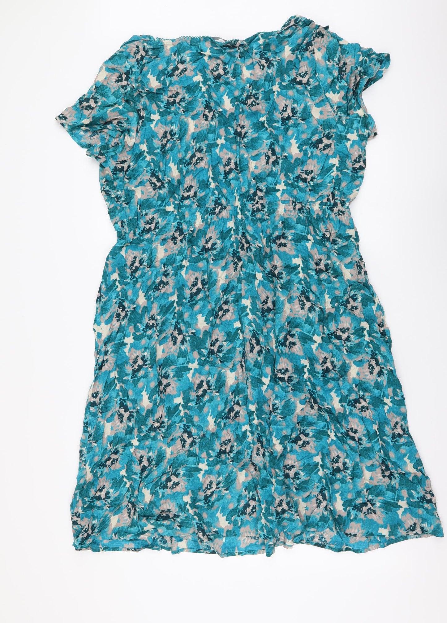 Bonmarché Womens Blue Geometric Viscose A-Line Size 22 V-Neck Pullover
