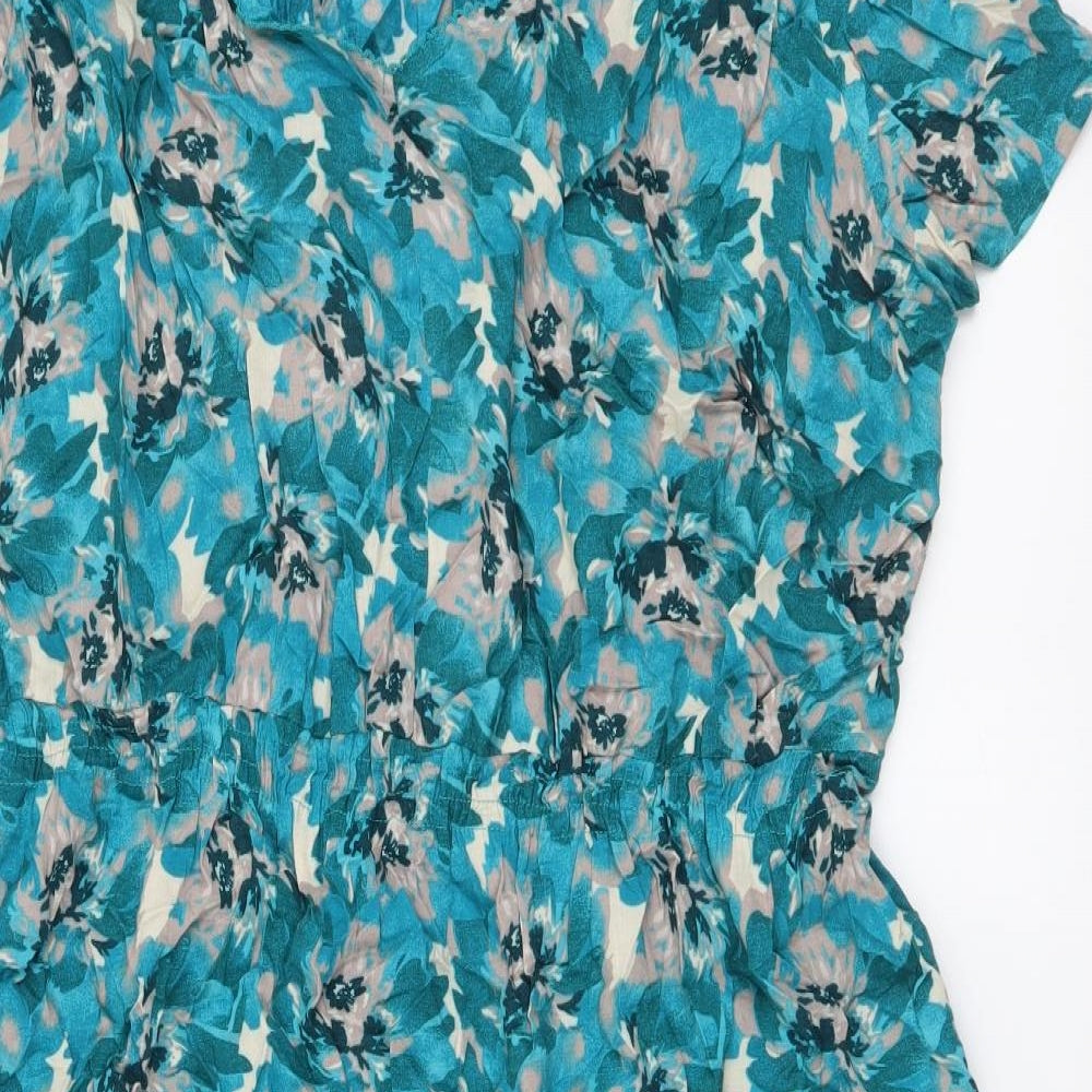 Bonmarché Womens Blue Geometric Viscose A-Line Size 22 V-Neck Pullover