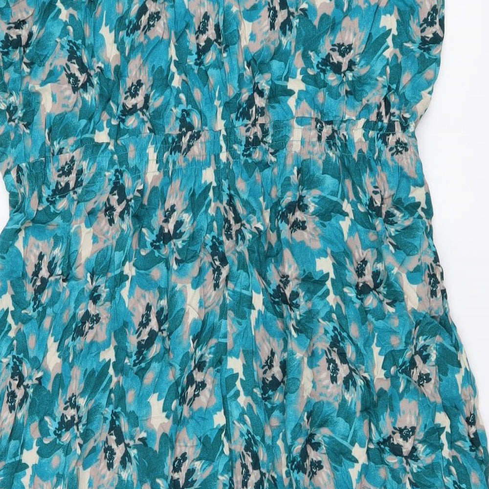 Bonmarché Womens Blue Geometric Viscose A-Line Size 22 V-Neck Pullover