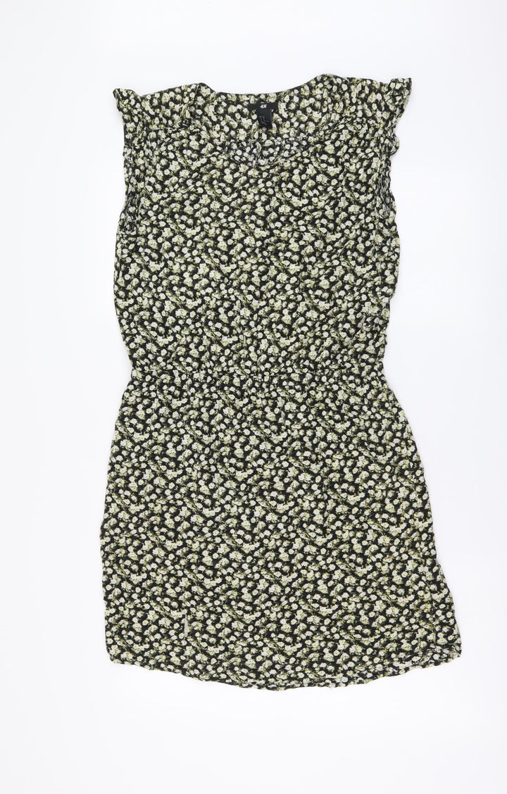 H&M Womens Yellow Floral Viscose A-Line Size 40 Round Neck Pullover