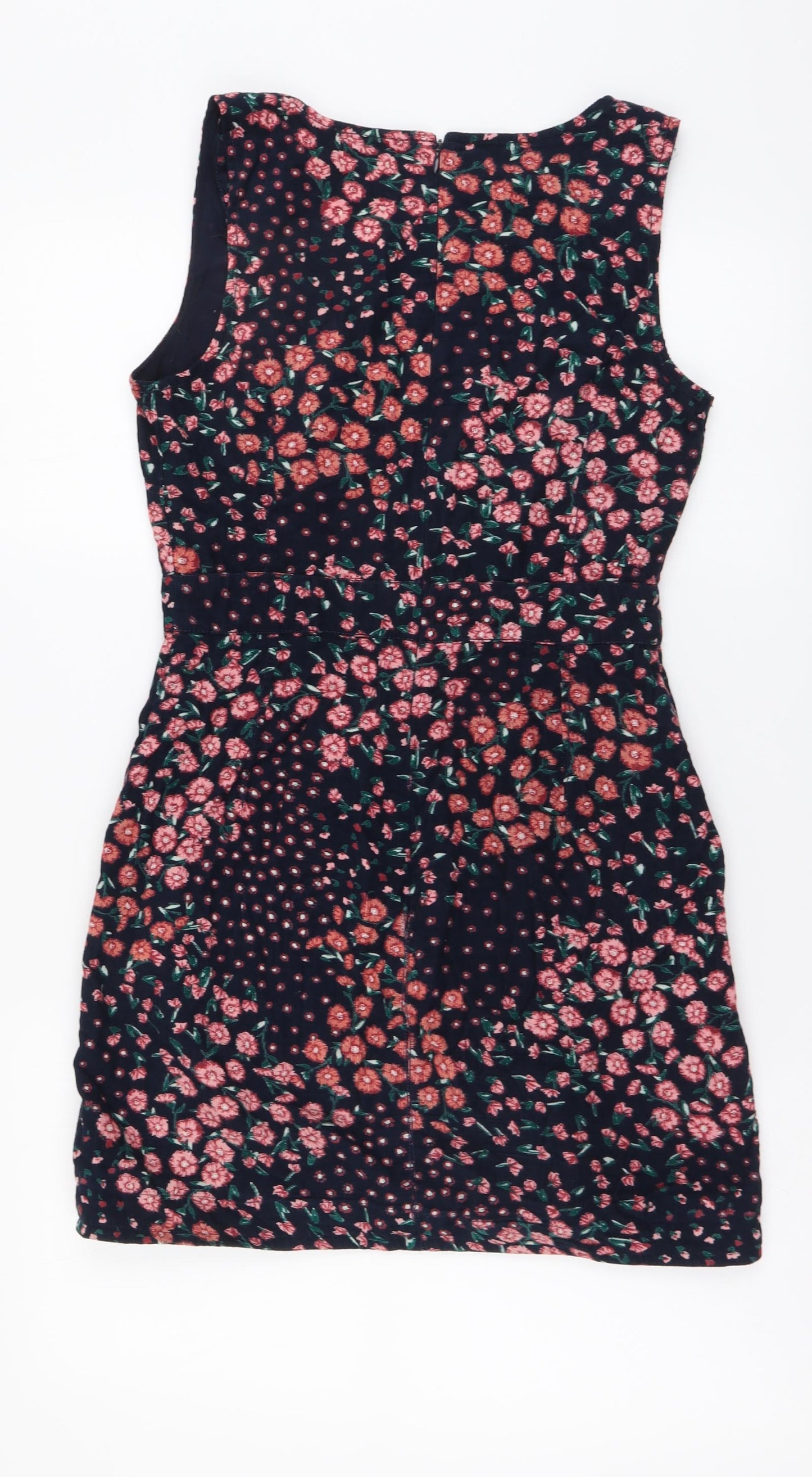Monsoon Womens Beige Floral Cotton Mini Size 8 V-Neck Zip
