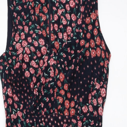 Monsoon Womens Beige Floral Cotton Mini Size 8 V-Neck Zip