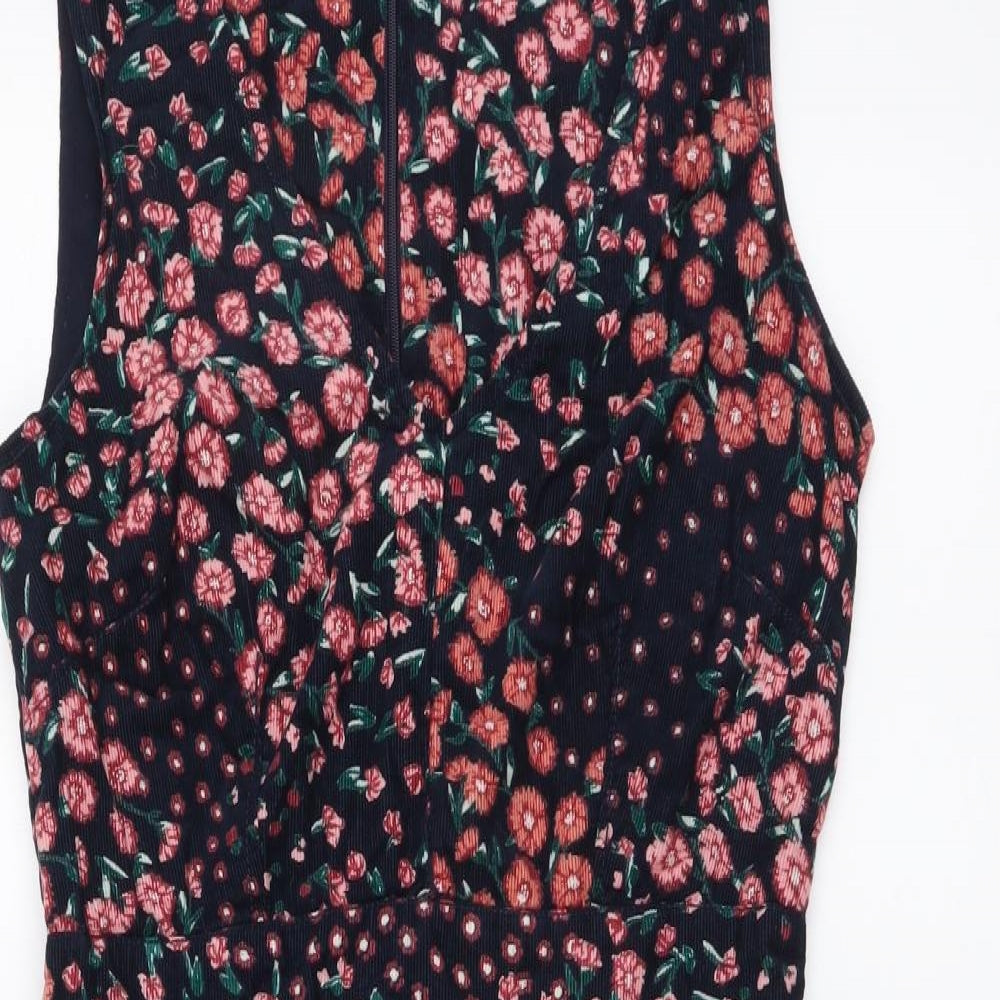 Monsoon Womens Beige Floral Cotton Mini Size 8 V-Neck Zip