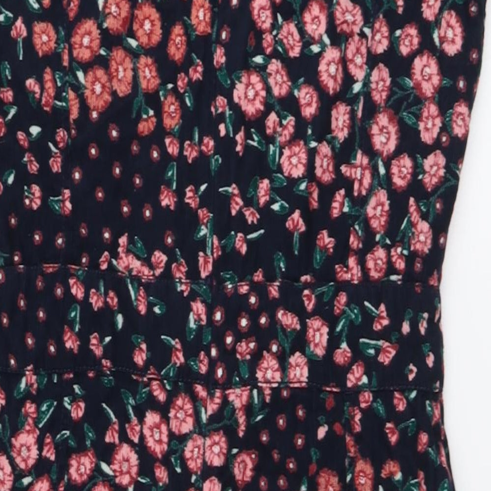 Monsoon Womens Beige Floral Cotton Mini Size 8 V-Neck Zip