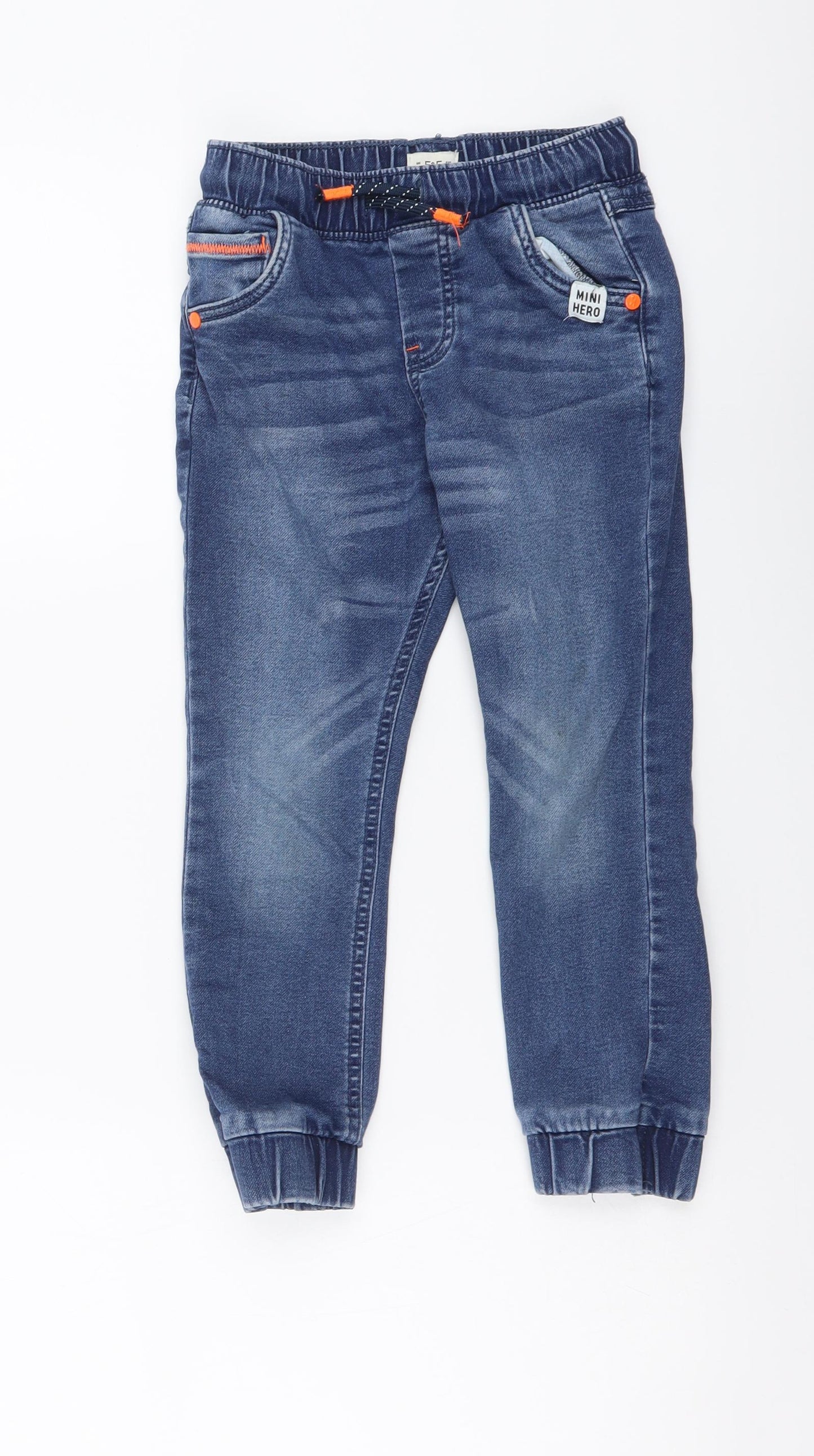 F&F Boys Blue Cotton Jegging Jeans Size 4-5 Years Regular Drawstring