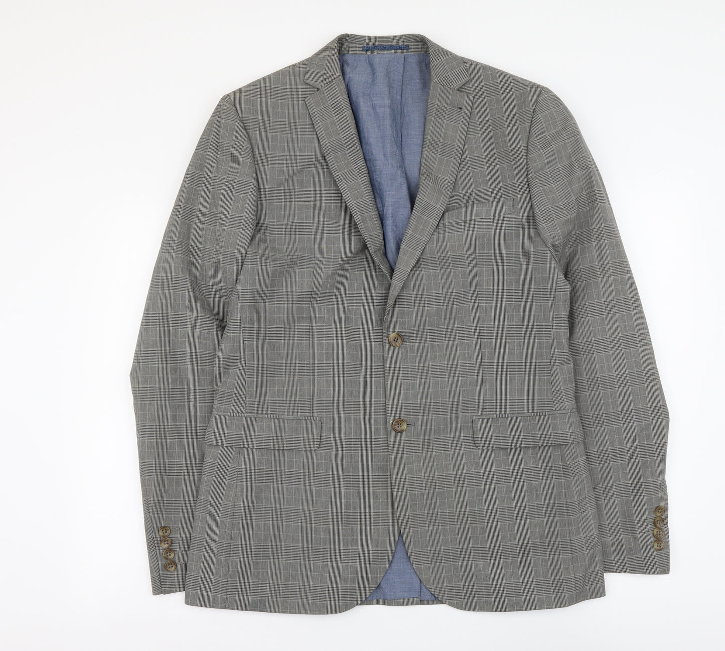 NEXT Mens Grey Plaid Cotton Jacket Suit Jacket Size L