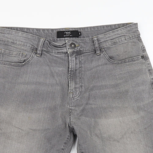 NEXT Mens Grey Cotton Biker Shorts Size 34 in L12 in Regular Button
