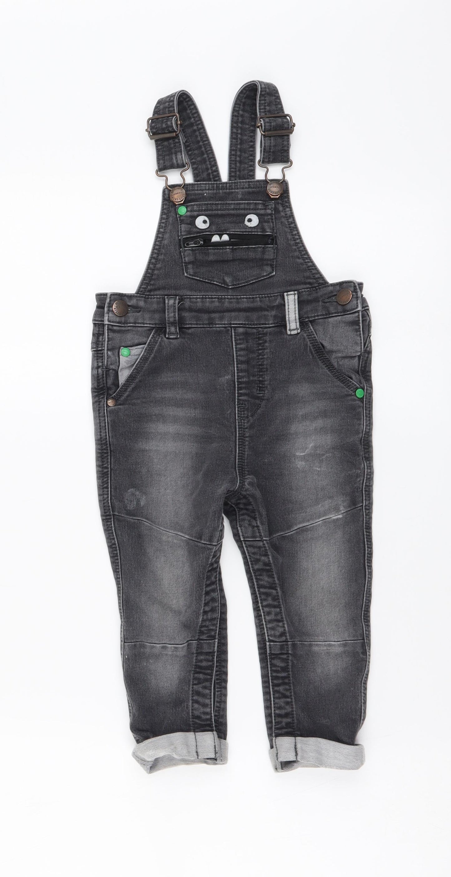 NEXT Boys Grey Cotton Straight Jeans Size 2 Years Regular Button - Dungaree